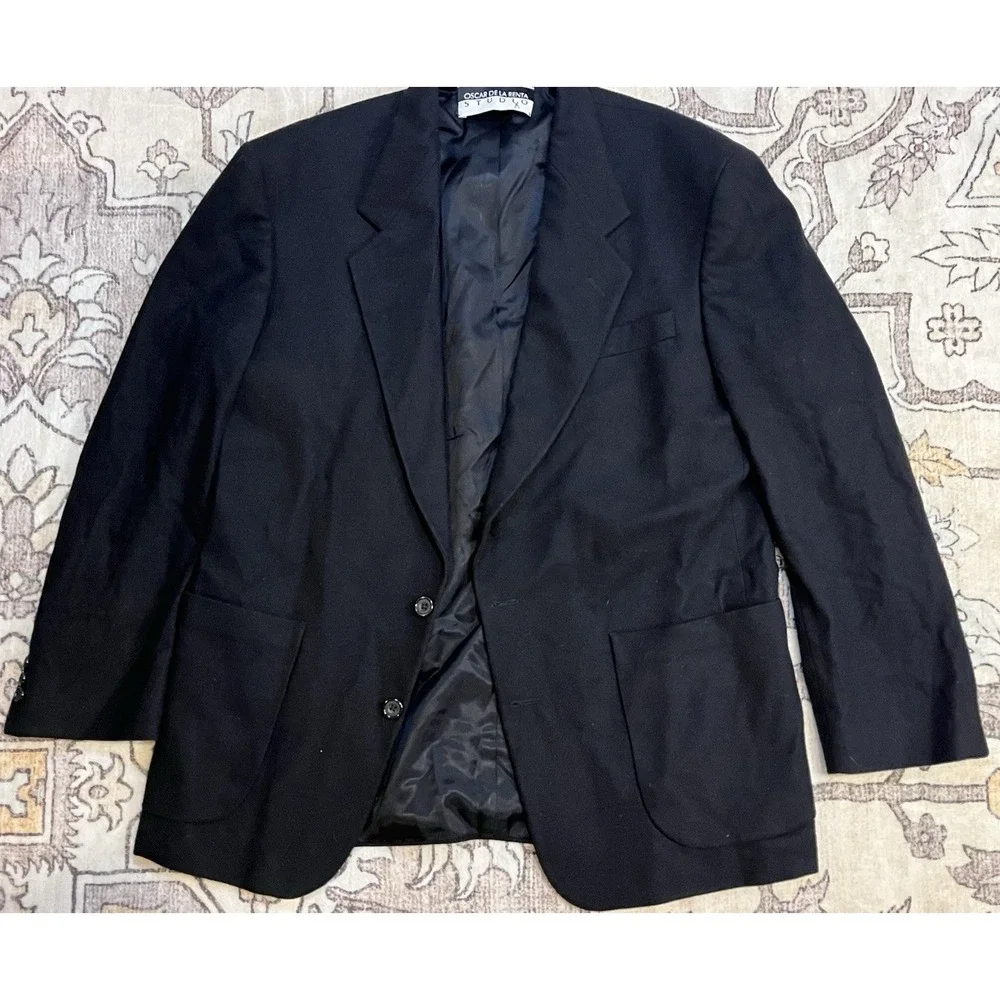 Oscar‎ De La Renta Blazer Men's Size 42R Cashmere Blend Black Single Breasted